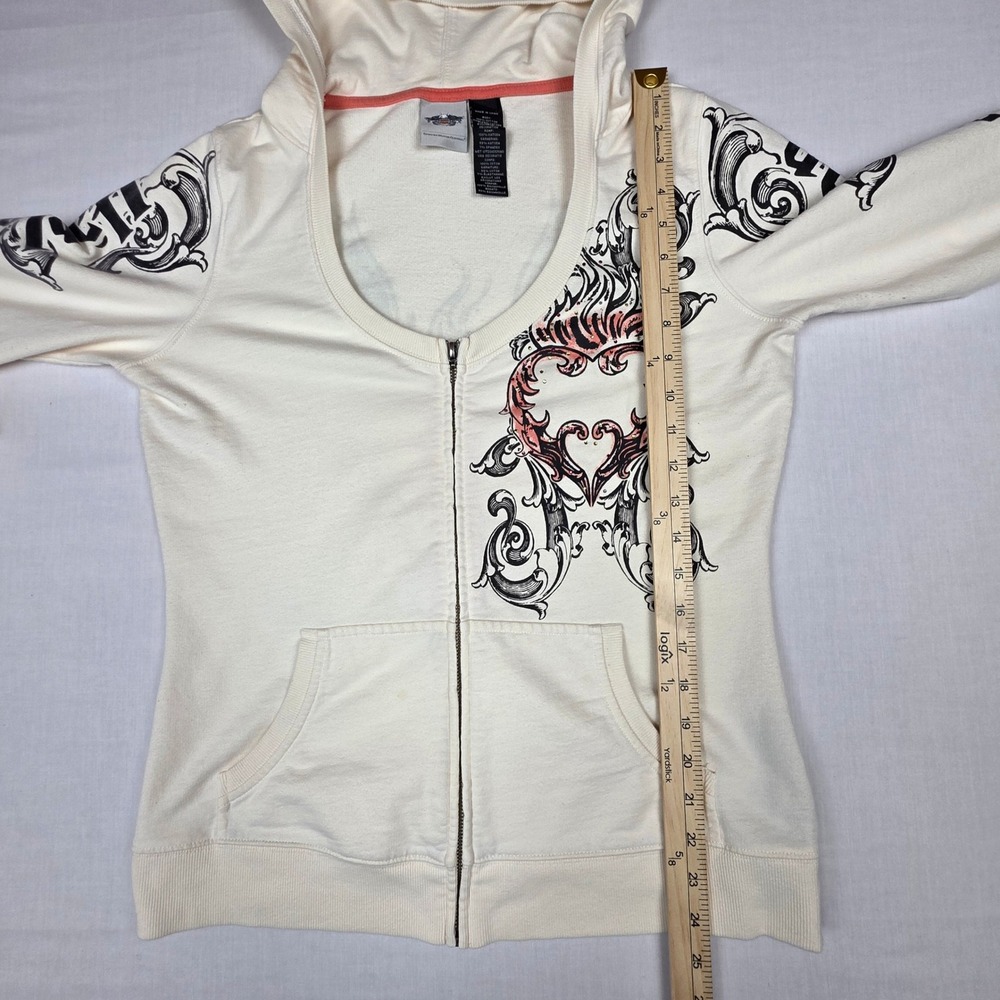 VTG Harley Davidson Genuine Full Zip Hoodie Womens L Winged Heart Cotton - Picture 7 of 9